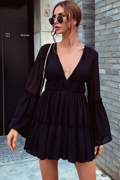 Short Mini Plunging A-Line Little Black Party Dress – Lovost