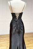 Black High Slit Spaghetti Straps Backless Formal Dress