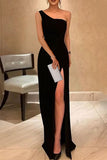 Sexy Black One-shoulder High Slit Evening Dress