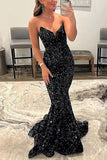 Black Strapless Sequined Mermaid Prom Dress Evening Gown