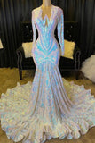 Luxury Sparkly Long Sleeves Mermaid Formal Dress