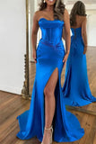 Sexy Royal Blue Corset Strapless Evening Dress Prom Gown