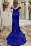 Royal Blue Sequined High Slit Evening Dress Prom Gown