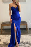 Royal Blue Strapless High Slit Prom Dress Evening Gown