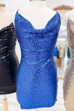 Sequined Sparkly Cowl Neck Bodycon Mini Dress