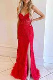 Sexy Strapless Lace Thigh-high Slit Prom Dress Evening Gown