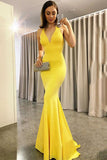 Fitted Yellow Halter Mermaid Prom Dress Evening Gown