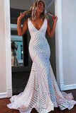 Deep V-neck Mermaid Sparkly Prom Dress Evening Gown