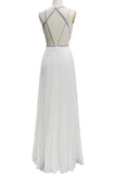 White Cut Out Pleated A-line Prom Dress Evening Gown
