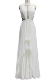 White Cut Out Pleated A-line Prom Dress Evening Gown