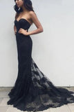 Black Strapless Sweetheart Lace Mermaid Prom Dress