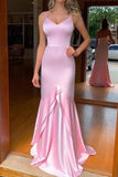 Pink Mermaid Sexy V-neck Evening Prom Dress