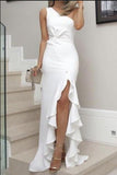 White High Low Ruffled One Shoulder Evening Prom Dress
