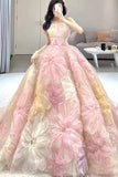 Colorful Flowers Luxury Strapless Wedding Gown Formal Dress