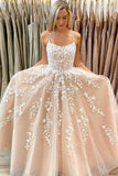 Spaghetti Straps A-line Applique Lace Prom Dress Evening Gown