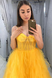 Yellow Tulle A-line Sweetheart Prom Gown Evening Dress