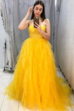Yellow Tulle A-line Sweetheart Prom Gown Evening Dress