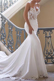 Elegant White Mermaid Lace V-neck Wedding Dress