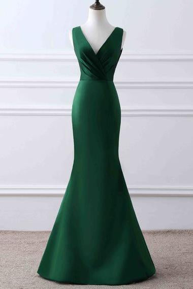 Elegant Dark Green V-neck Mermaid Prom Gown Evening Dress