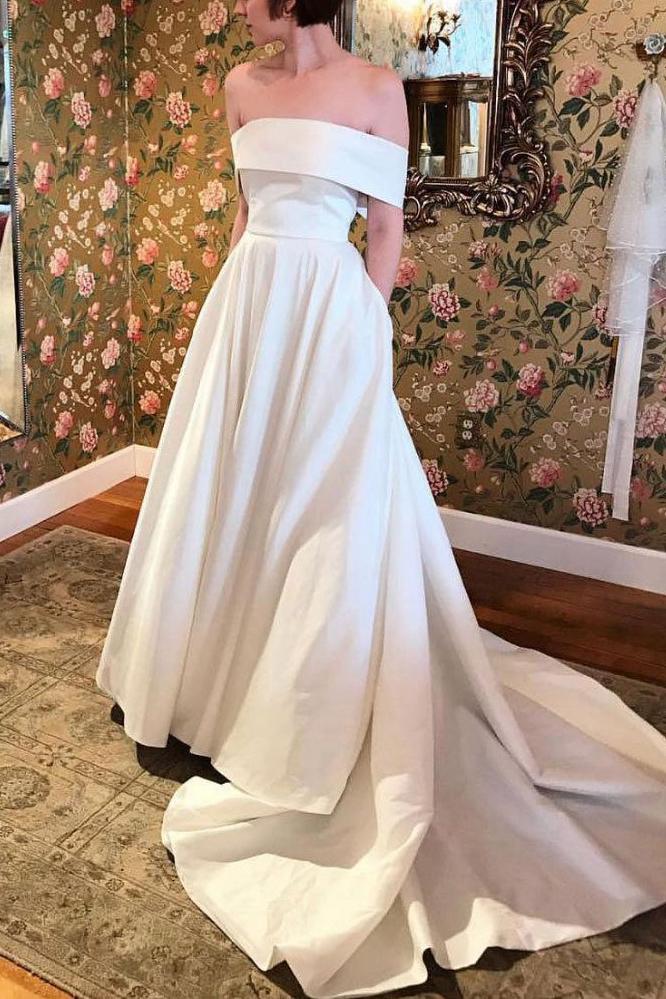 Elegant White Off Shoulder Wedding Ball Gown Prom Dress