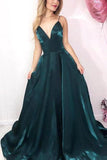 Simple Chic Spaghetti Straps V-neck Long Evening Gown Prom Dress