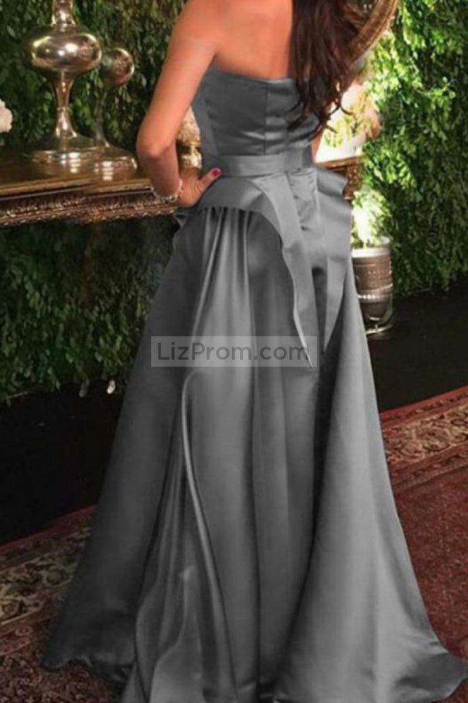 Vintage Grey Charming Ruffled Strapless A-Line Prom Dress Dresses