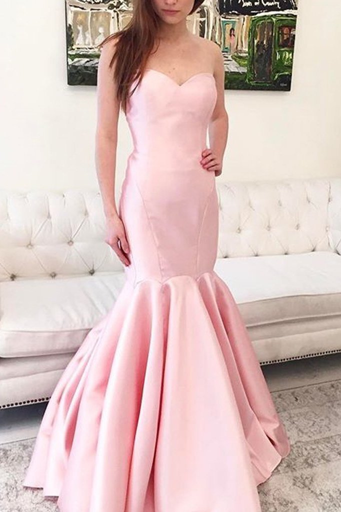 Simple Pearl Pink Sweetheart Mermaid Ruffled Prom Gown