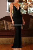Simple Ivory Deep V-Neck Spaghetti Straps Evening Gown Long Dress Dresses