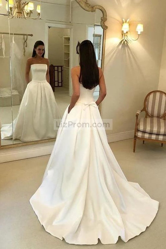 Elegant White Strapless Bowknot Ball Gown Wedding Dress Dresses