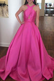 Simple Candy Pink Cut Out Sleeveless Backless Evening Ball Gown Dresses
