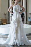 Ivory One Shoulder Ruffled Sleeveless Prom Dress