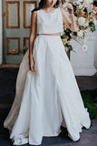 Simple Two Pieces A-Line Sleeveless Slit Long Wedding Dress Dresses