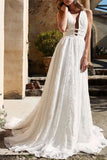 Elegant White Lace A-Line Sleeveless Cut Out Wedding Dress Dresses