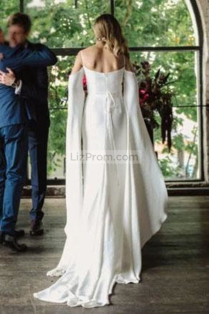 Charming White Long Sleeves Off Shoulder Open Back Wedding Dress Dresses