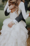 Charming Long Sleeves Covered Button Tulle A-Line Wedding Dress Dresses