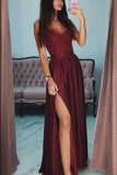Burgundy Sexy Thigh-high Slit Prom Dress