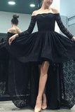 Black Off Shoulder High Low Prom Dress With Long Sleeves