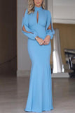 High Neck Cut Out Long Sleeves Mermaid Prom Evening Dress