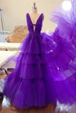 Chic Purple Ruffled Sleeveless Princess Wedding Dress Ball Gown