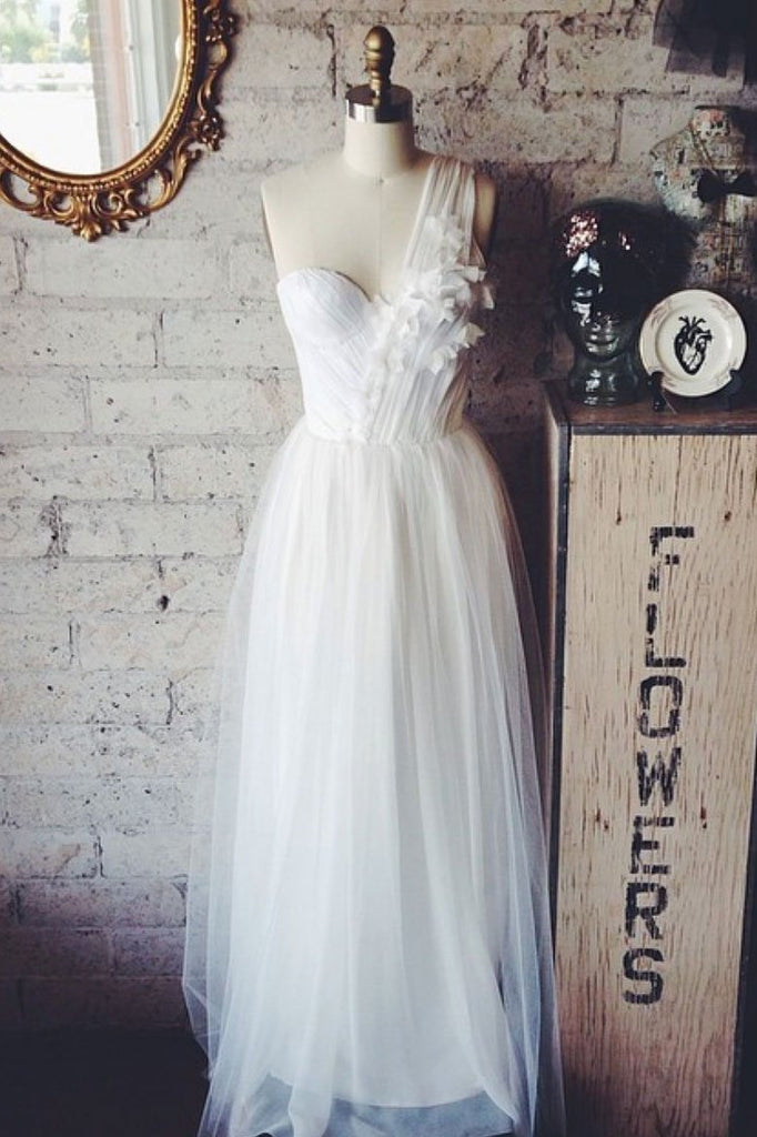 Elegant White One Shoulder Princess Prom Dress