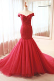 Red Mermaid Off Shoulder Ruffled Wedding Dress