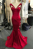 Red Mermaid Off Shoulder V-neck Prom Dress