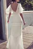 White Open Back High Low V-Neck Evening Dress With Short Sleeves Dresses