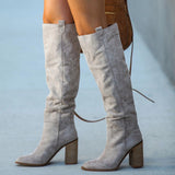 Chunky Heel Large Size High Heel Suede Boots