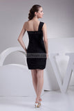 Black One Shoulder Sequin And Satin Short Prom Dress