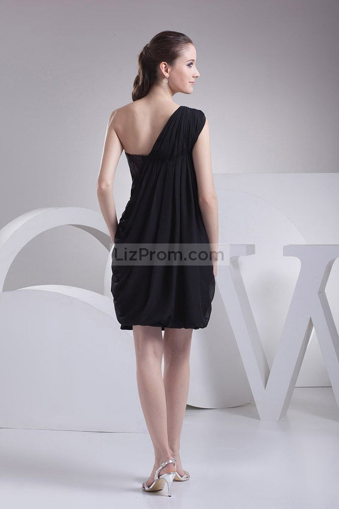 Black One Shoulder Sequin Ruffle Homecoming Cocktail Dress