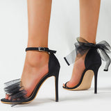 Black Stiletto Heels Bowknot Ankle Strap Sandals - Mislish