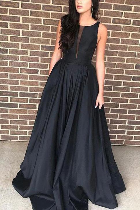 Black Scoop A-line Sleeveless Ball Gown