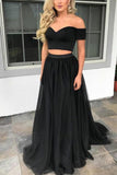 Black Two Piece Off Shoulder Prom Ball Gown