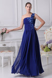 Royal Blue One Shoulder A-line Beaded Prom Dress